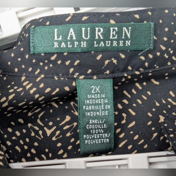 Lauren Ralph Lauren 2x Black And Tan Blouse V-neck No Collar - Picture 5 of 12